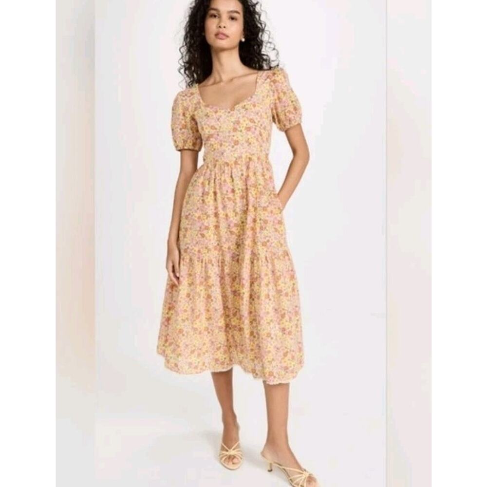 Lost + Wander Sweet Summer Sun Dance Floral Midi Dress Pink/yellow Sz L